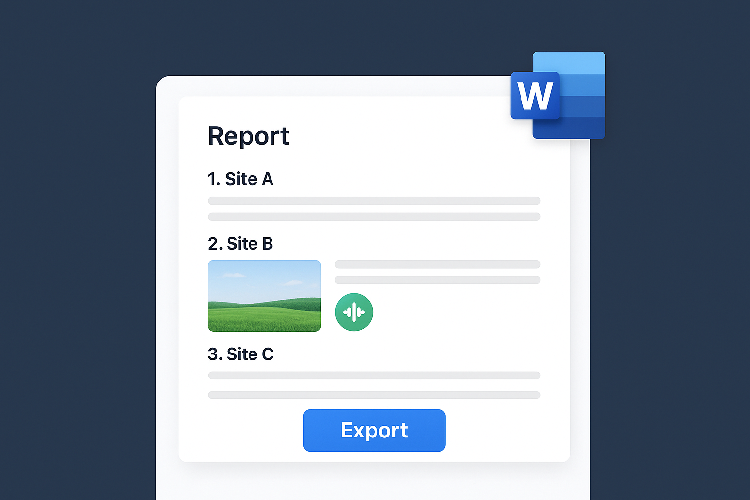 Tela do Relattório mostrando a opção de exportar relatório para Word